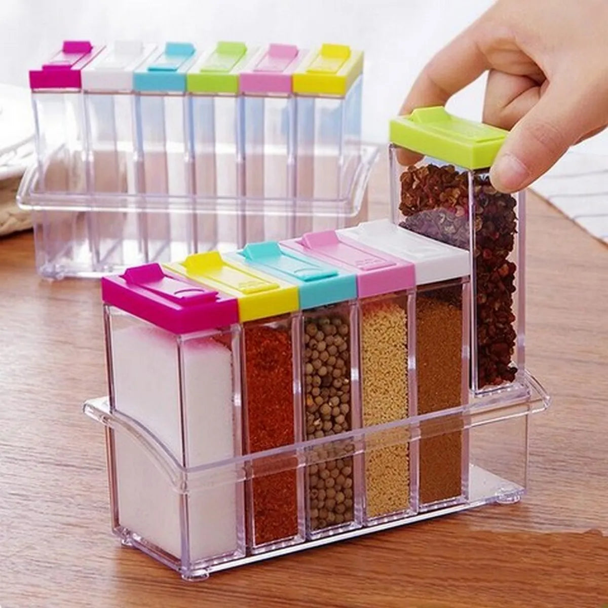 Transparent Spice Jar Colorful Lid Seasoning Box Set of 6pcs