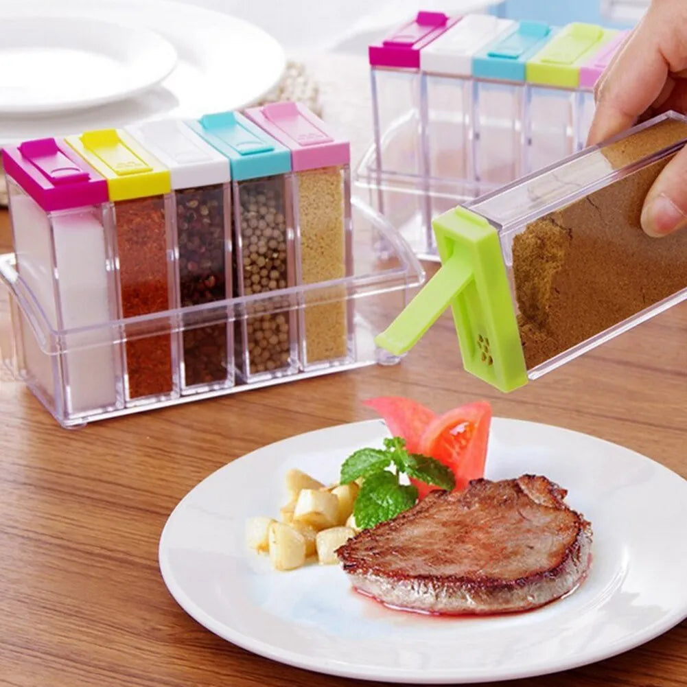 Transparent Spice Jar Colorful Lid Seasoning Box Set of 6pcs