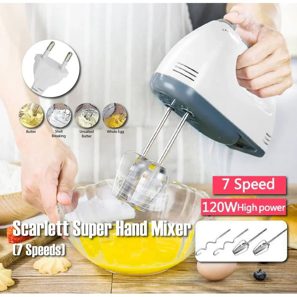 Scarlett Electric Beater Hand Mixer with 7 Speed Controls and Safety Features